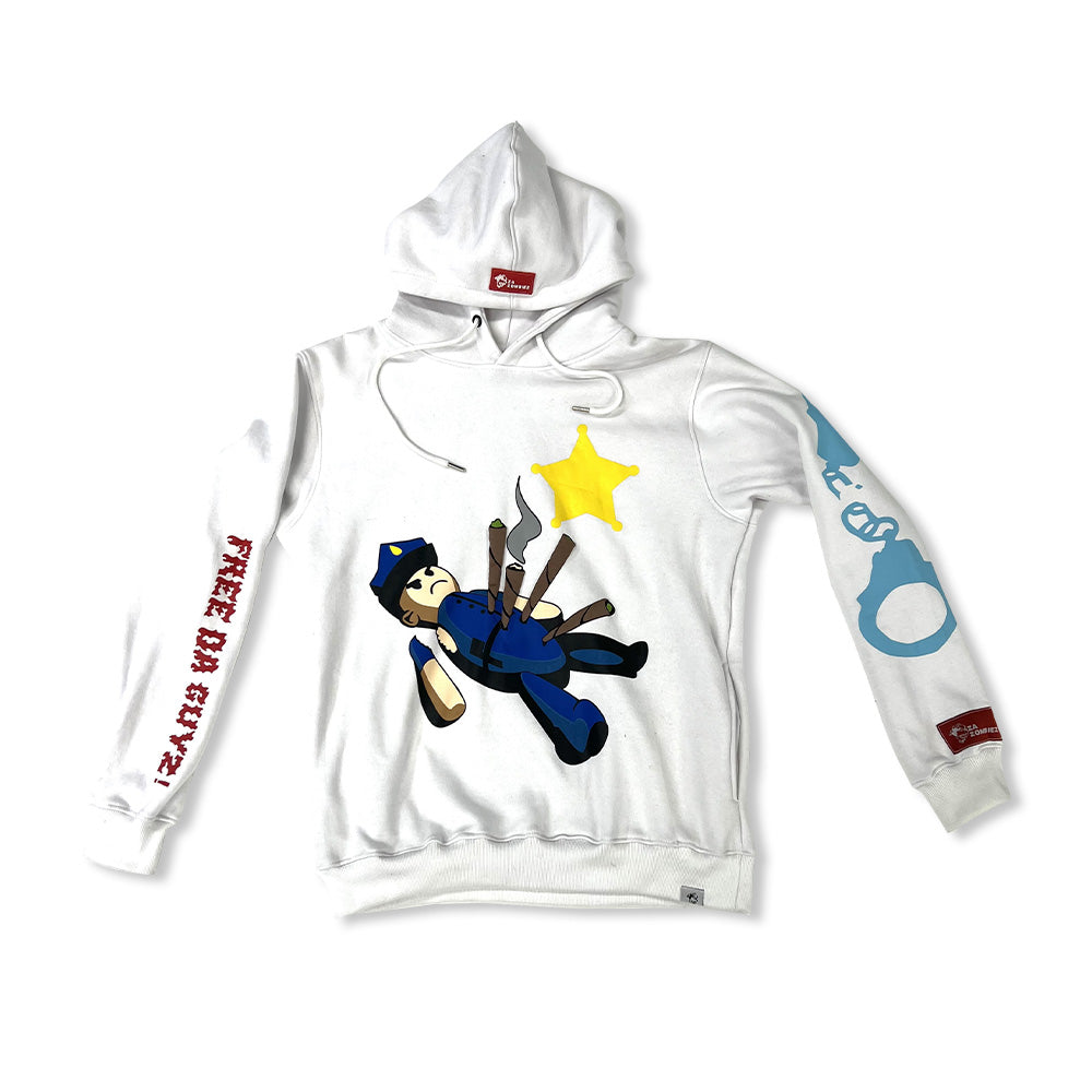 White “ Free Da Guyz” Cropped Hoodie
