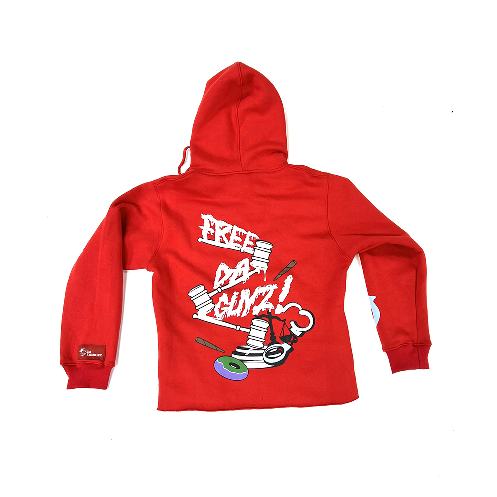 Red “ Free Da Guyz” Cropped Hoodie