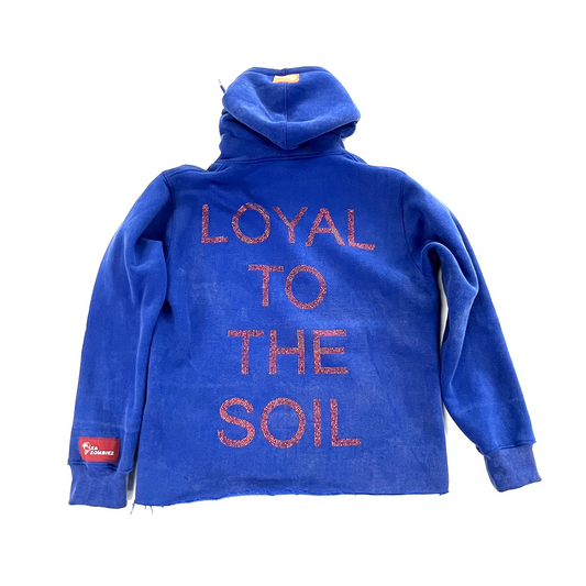 Heavy fleece Cropped Hoodie “Loyal To the Soil” Blue