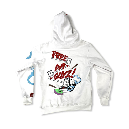 White “ Free Da Guyz” Cropped Hoodie